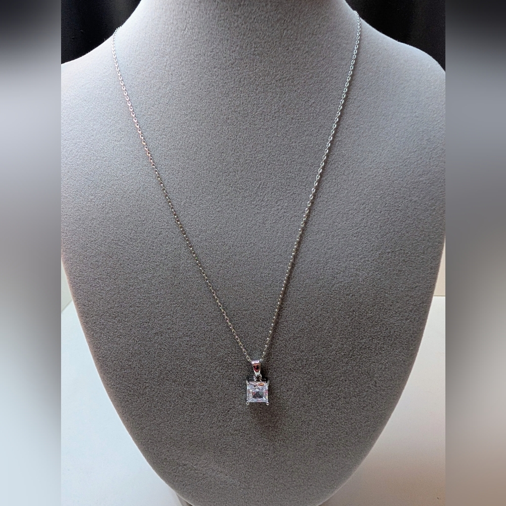 Sterling Silver Solitaire Necklace – Princess Cut CZ – Dainty & Elegant
